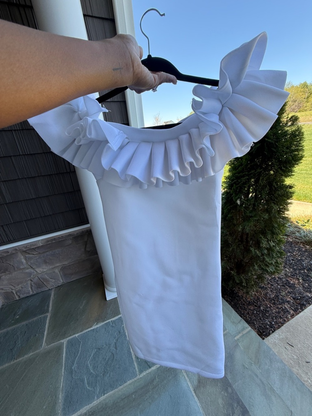 New York & Company White Ruffle One-Shoulder Dress